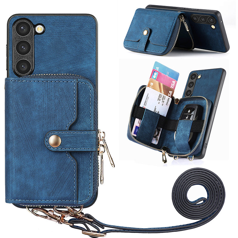 For Samsung Galaxy S23 Zipper Wallet Kickstand Phone Case PU Leather PC TPU Cover with Lanyard For Samsung Galaxy S23 Zipper Wallet Kickstand Phone Case PU Leather PC TPU Cover with Lanyard